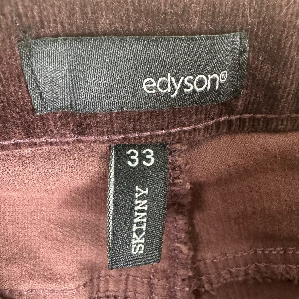 Edyson Dark Burgundy Skinny High Rise Cotton Corduroy Pants Pockets Size 33 - Picture 5 of 7